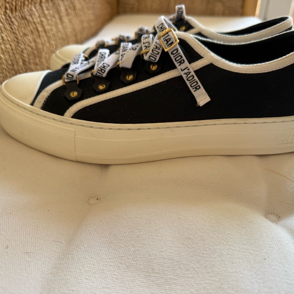 Dior Black and White Low-Top Canvas Sneakers with Gold Accents - Picture 6 of 9